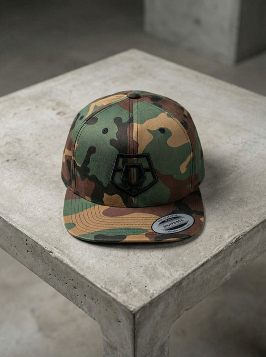 TIS Snap Back Camo Cap (Black Logo)