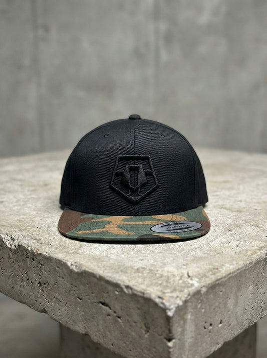 TIS Snap Back Black & Camo Cap  (Black Logo)