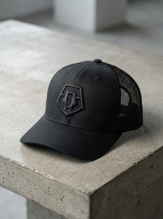 TIS Black Trucker Cap (Black Logo)