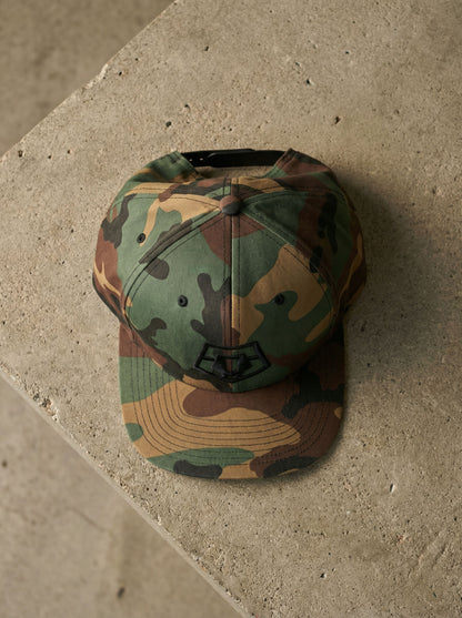 TIS Snap Back Camo Cap (Black Logo)